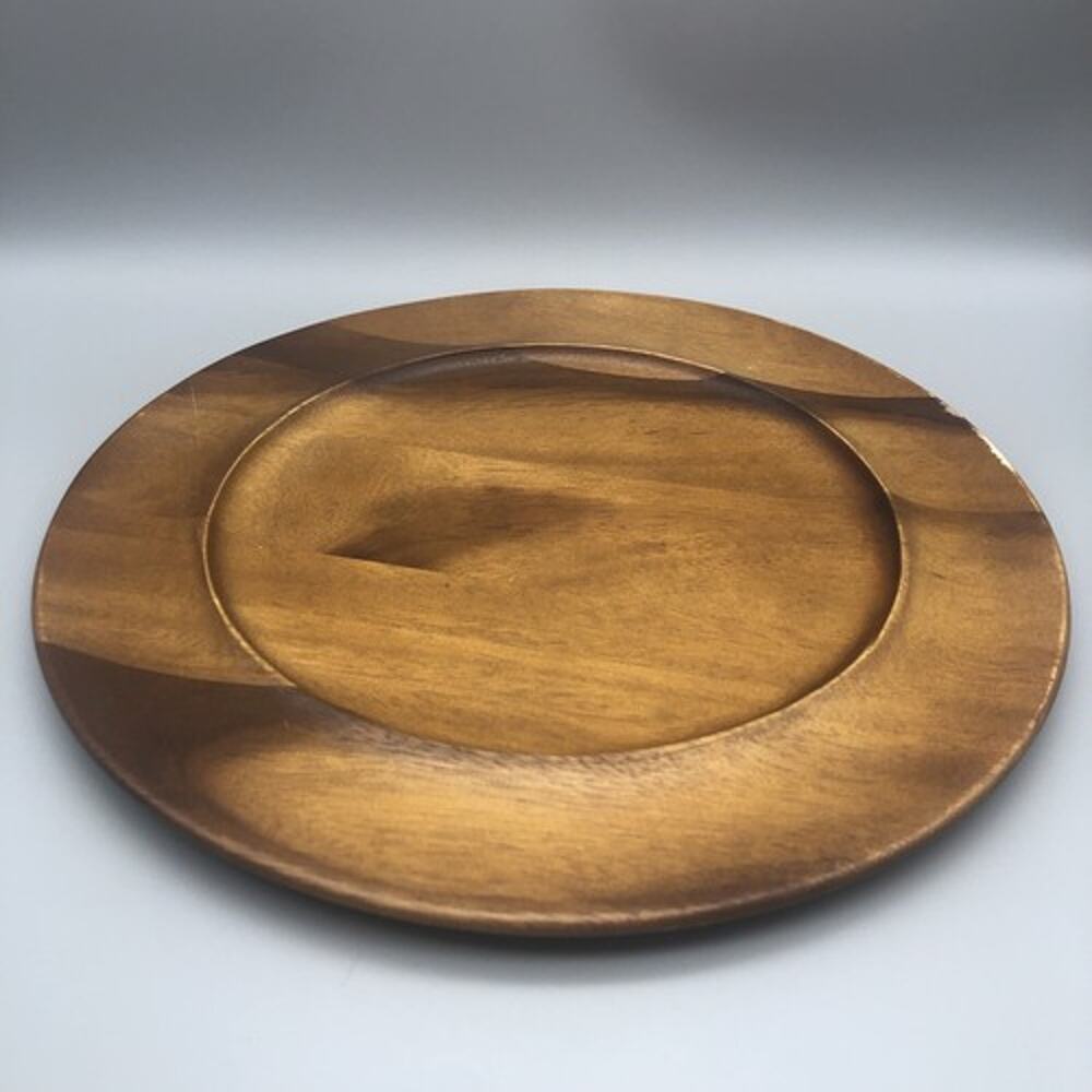 Nambe Skye Collection Acacia Wood Charger Plate Elegant Design 12.5" Brown